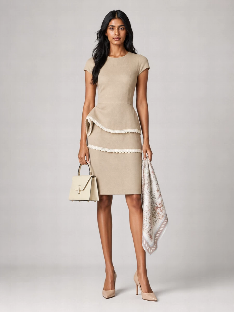 Magda Butrym Linen Asymmetric Peplum Knee-Length Dress