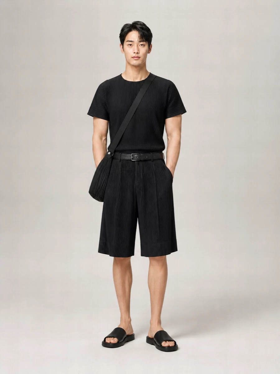 Homme Plisse Issey Miyake Pleated Wide-Leg Bermuda Shorts