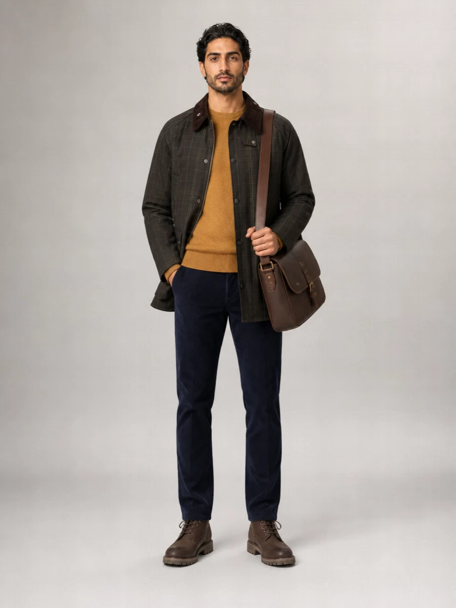 Barbour Waxed Cotton Tartan Single Breasted Coat