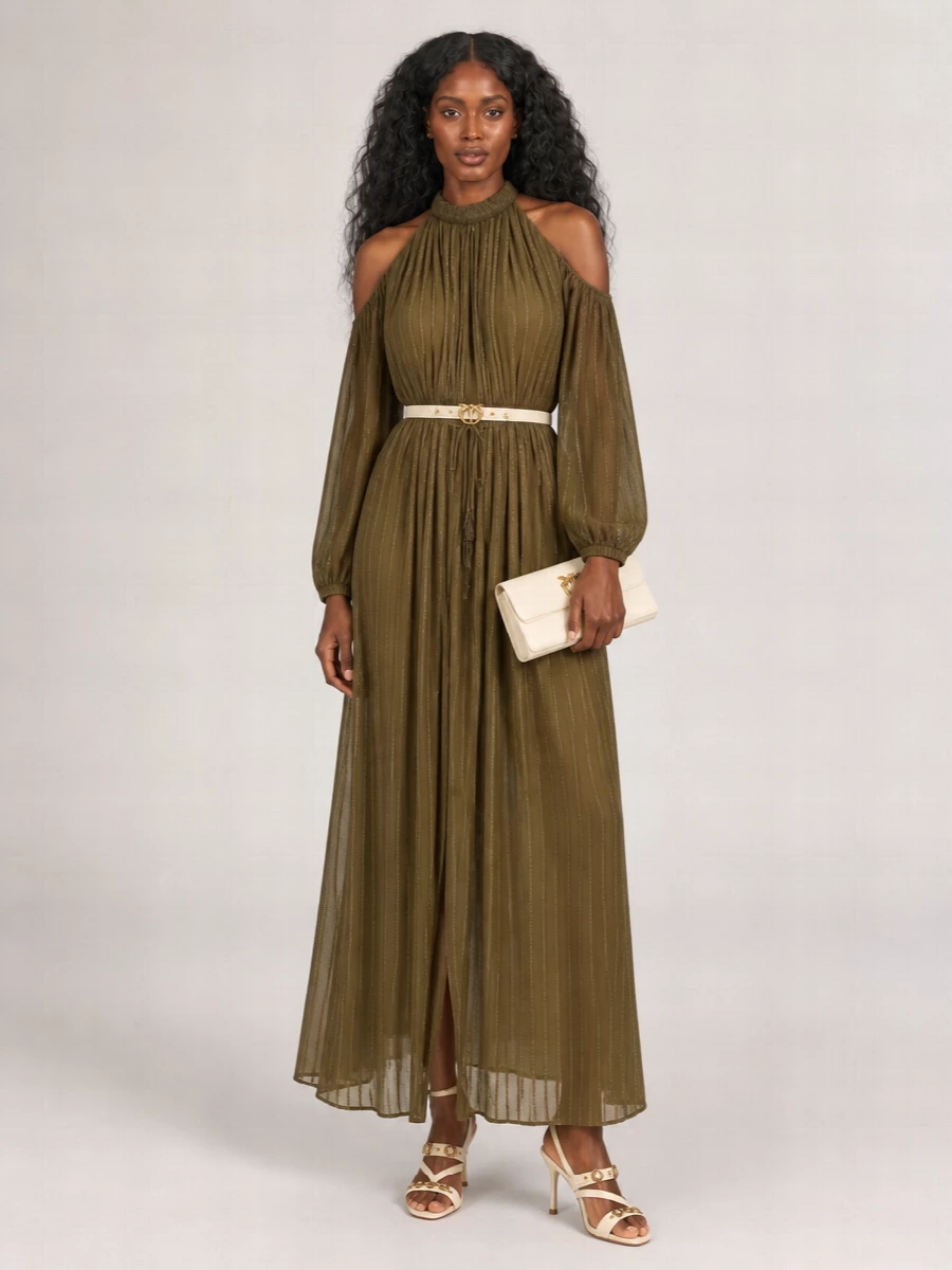 Pinko Striped Georgette Midi Dress
