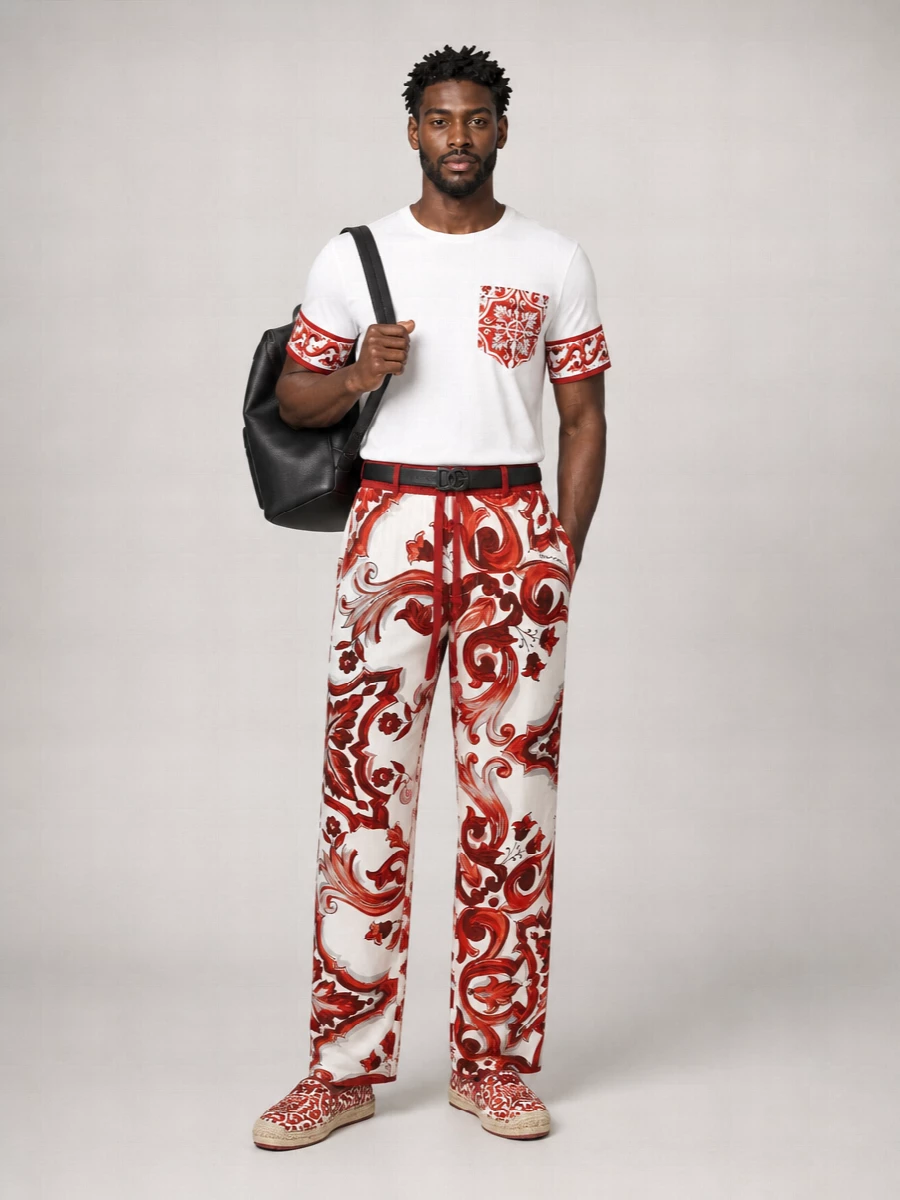 Dolce&Gabbana Silk Printed Wide-Leg Trousers