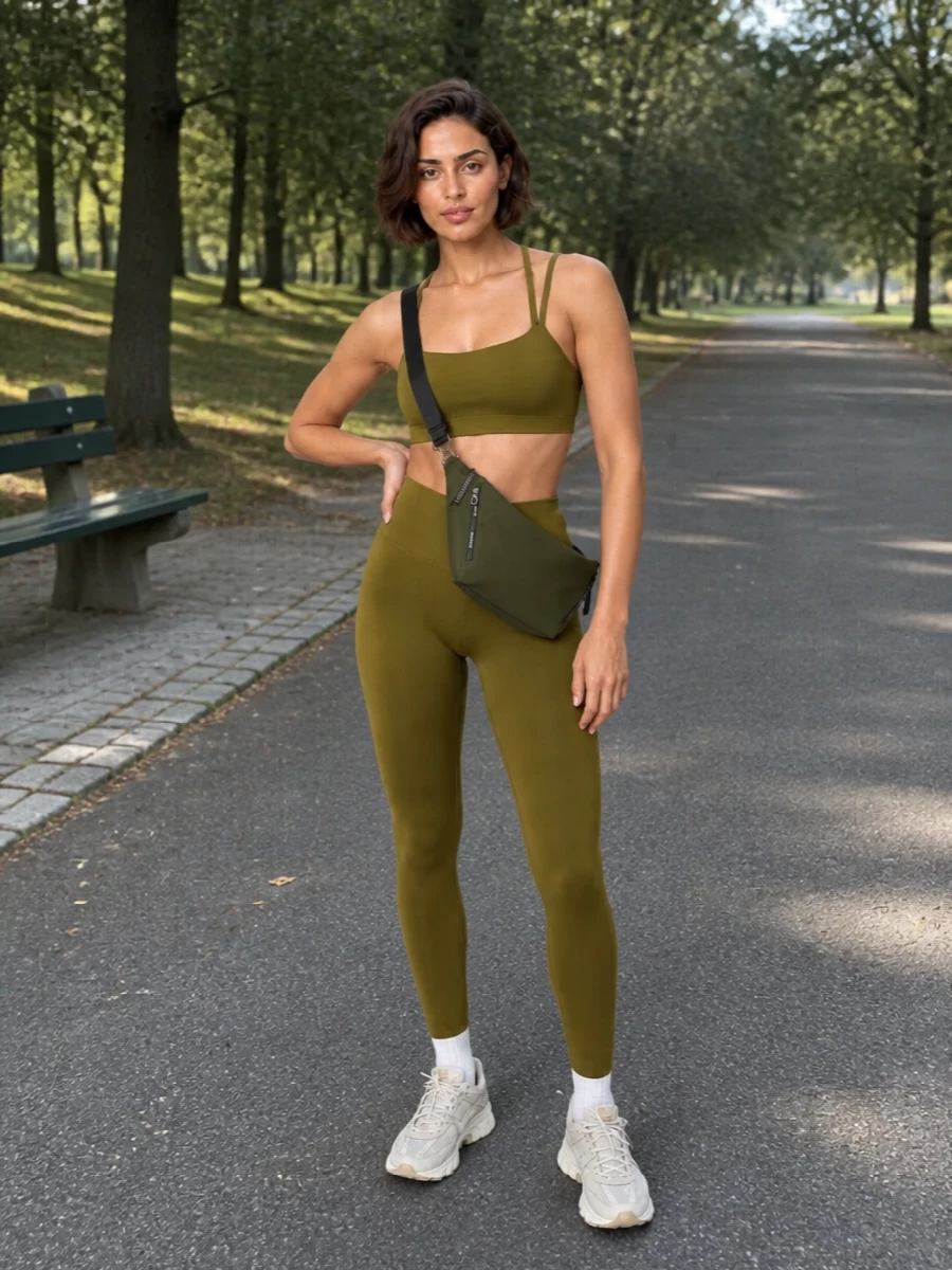 Nike olive bra leggings outfit sneakers