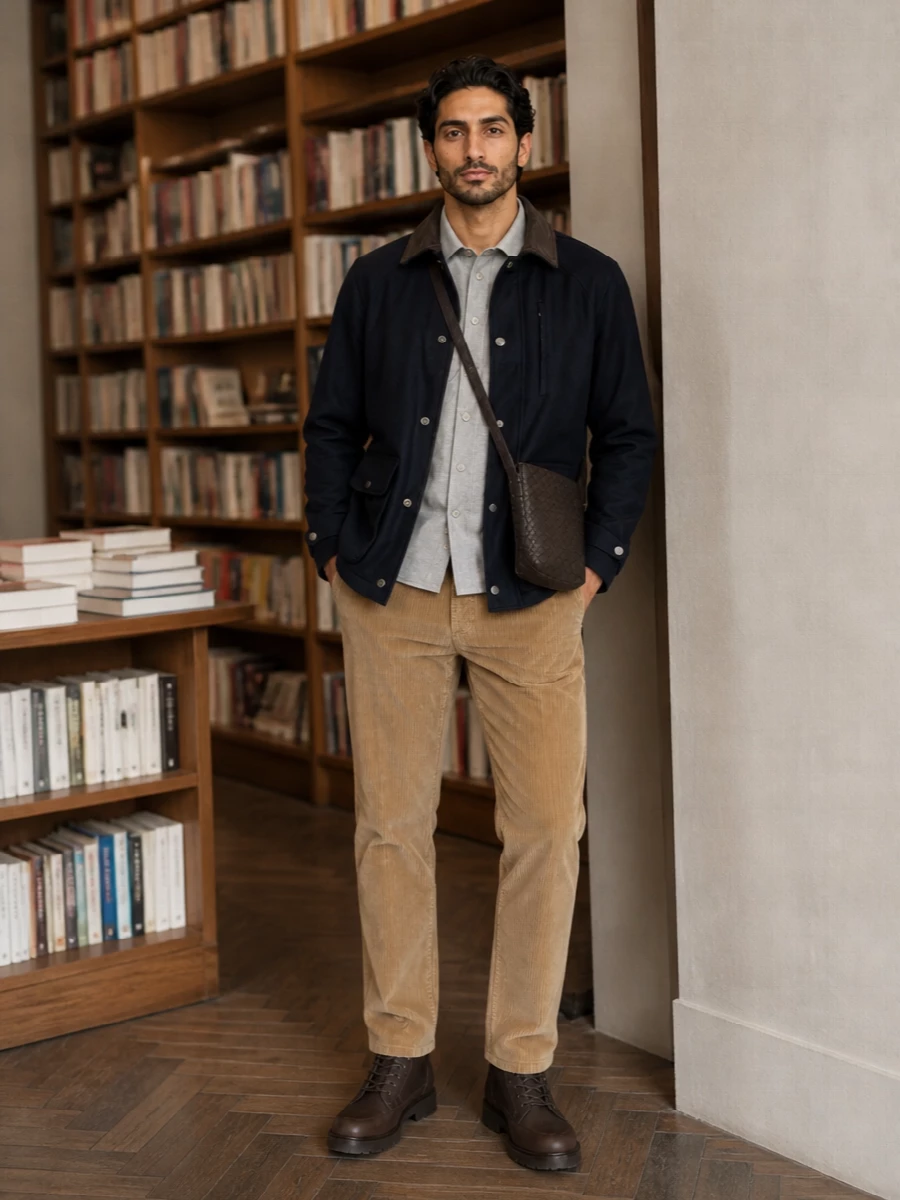 Brunello cucinelli navy field jacket corduroy outfit