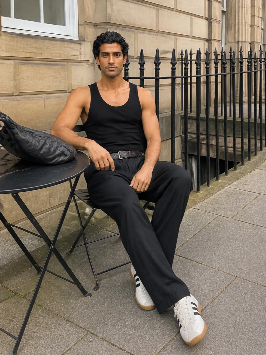 Our legacy black wide leg trousers adidas sneakers