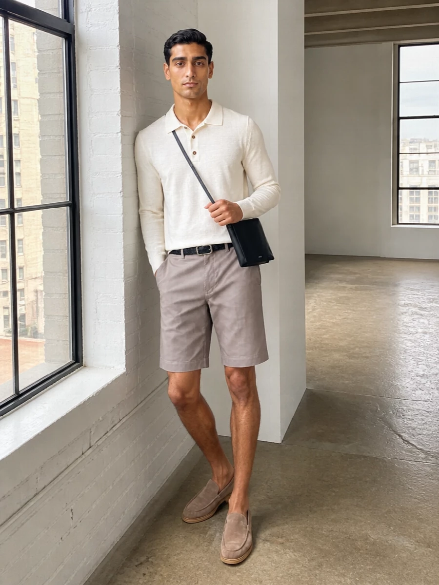 Les deux polo knit taupe shorts tods loafers