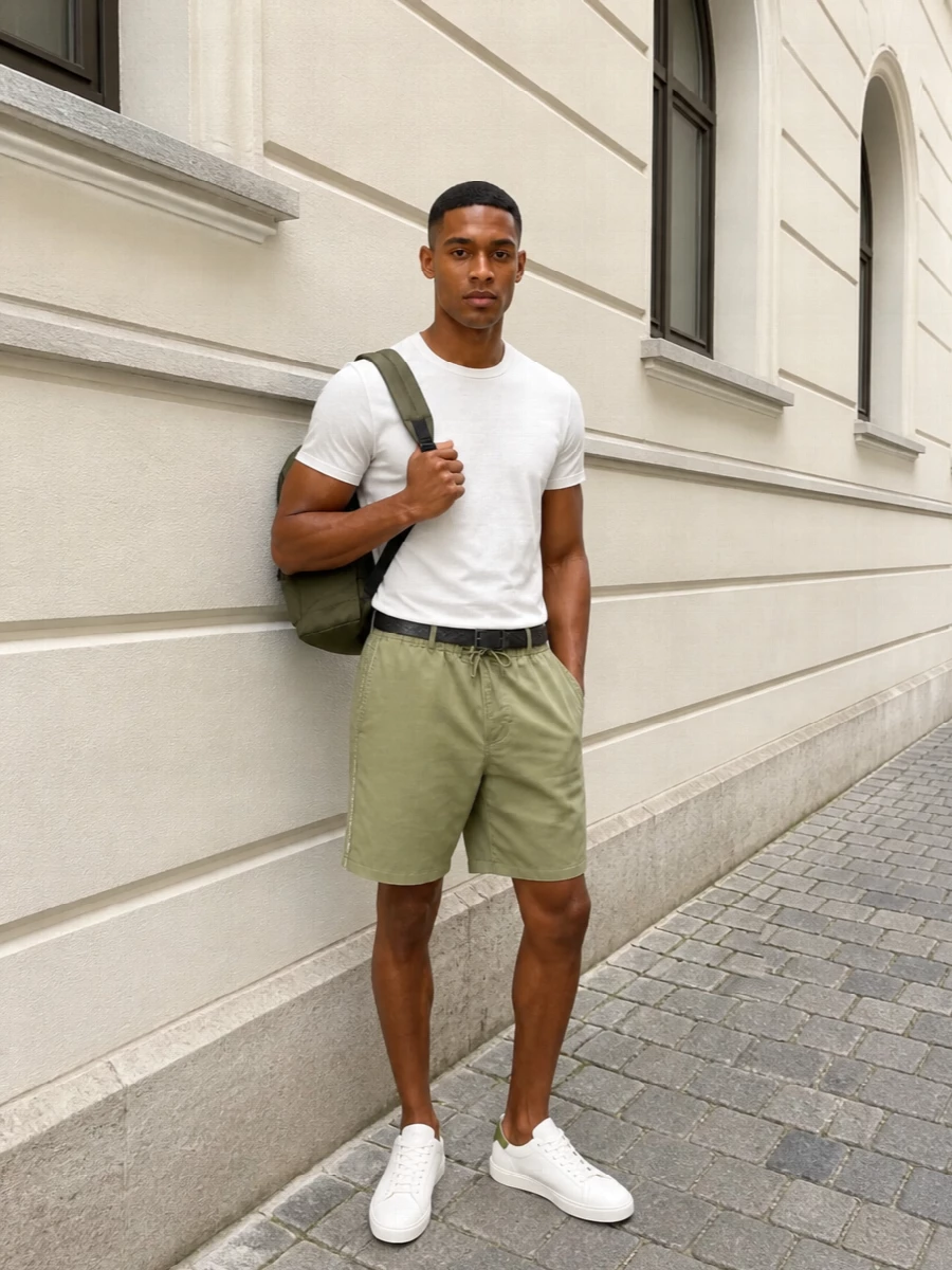 Calvin klein sage shorts white tee sneakers