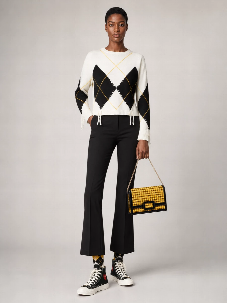 Pinko Wool Cashmere Argyle Crewneck Sweater