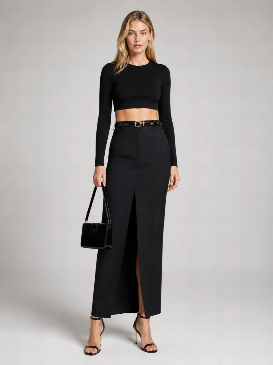 Tom Ford Crepe Jersey Long-Sleeve Cropped Top