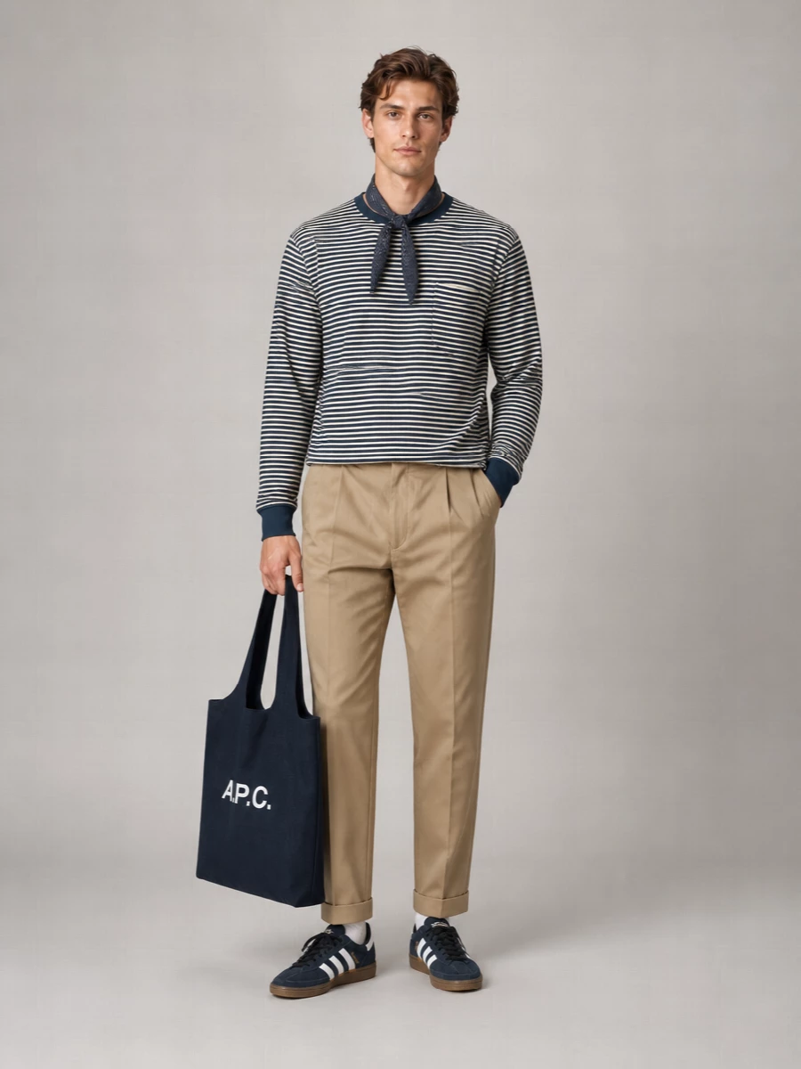 Beams Plus Striped Cotton Crewneck Sweatshirt