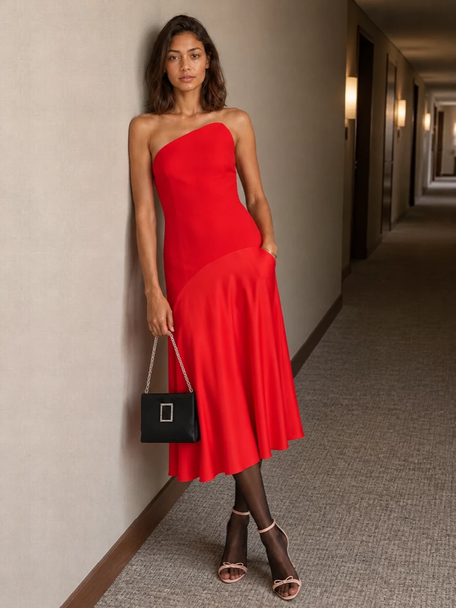 Solace london red evening dress blush heels