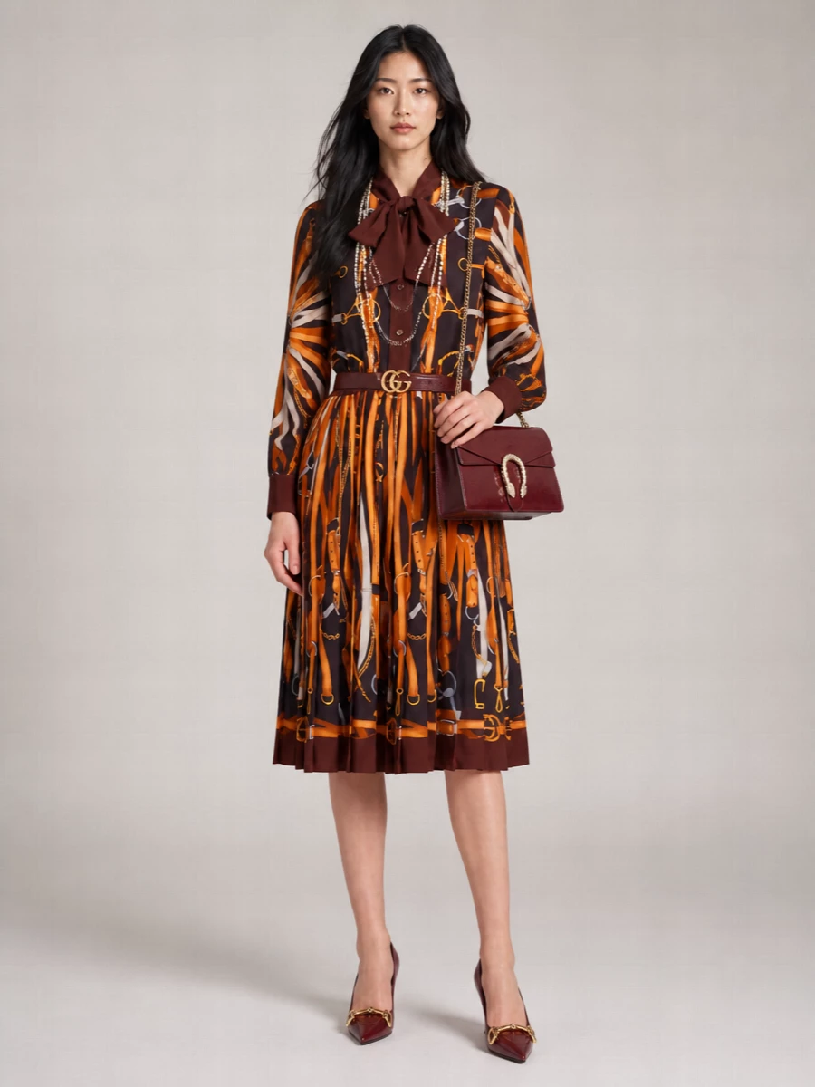 Gucci printed silk pleated midi dress