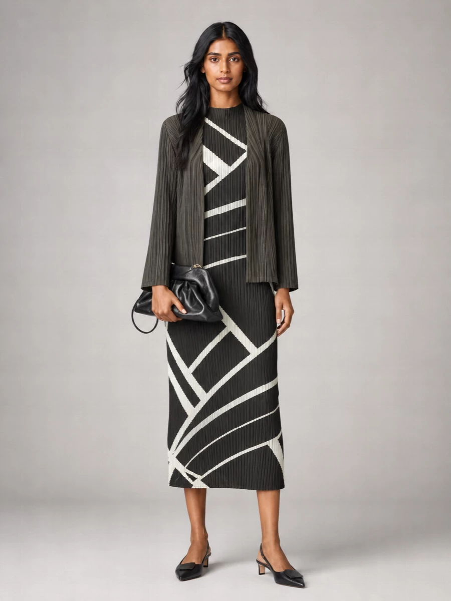 Pleats Please Issey Miyake Pleated Long-Sleeve Cardigan