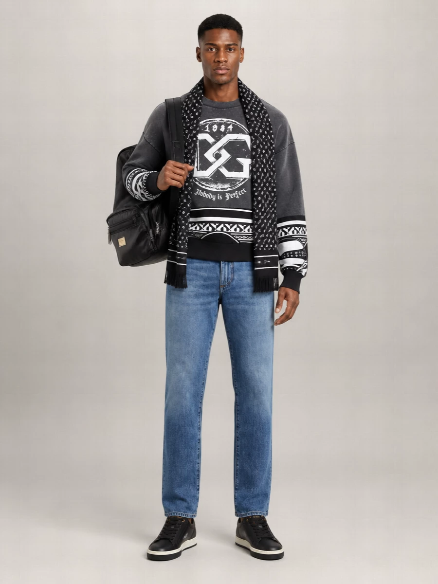 Dolce&Gabbana Silk Polka-Dot Skinny Fringed Scarf