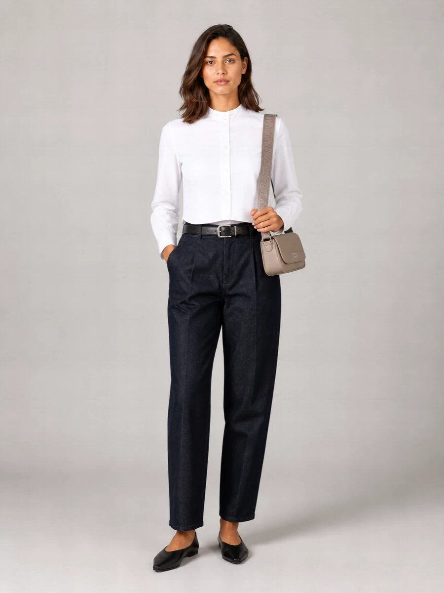 Emporio Armani Denim Pleated Straight Trousers