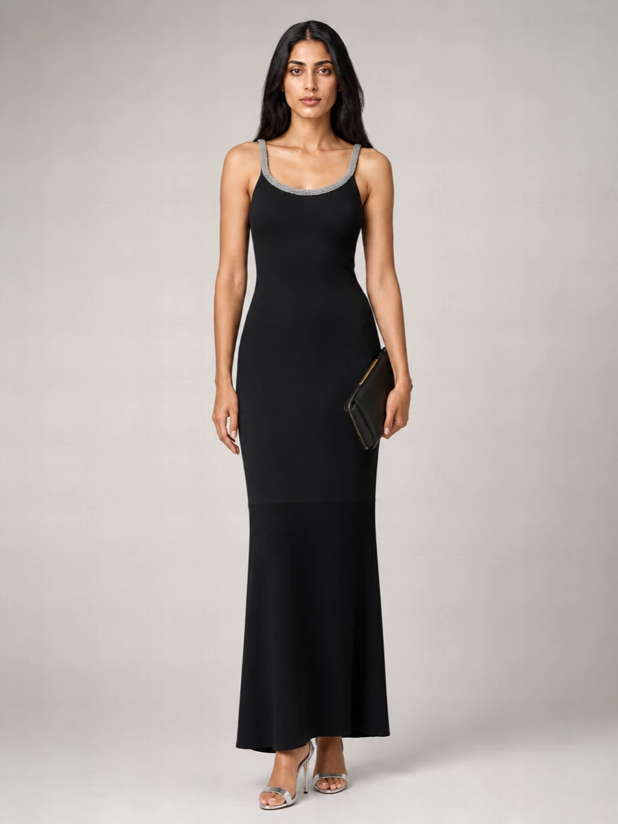 Tom Ford Crystal-Embellished Asymmetric Sleeveless Maxi Dress