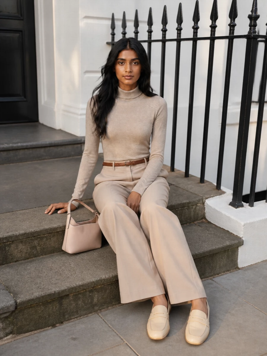 Max mara beige knit wide leg trouser outfit