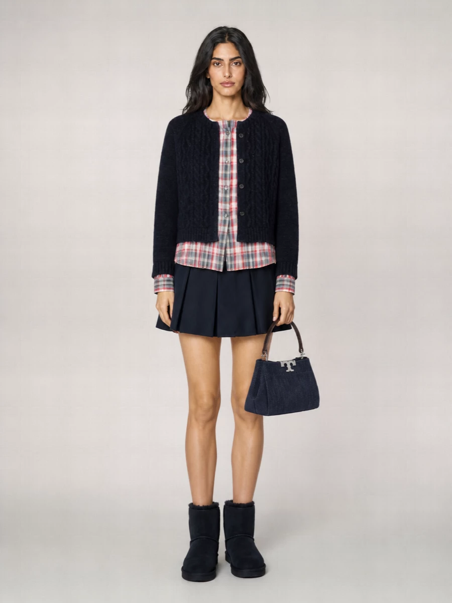 Semicouture Cable-Knit Checked Wool-Blend Cardigan
