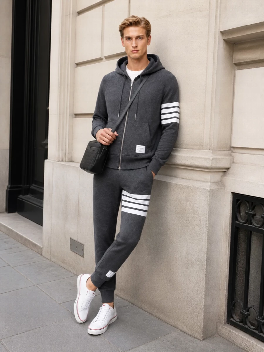 Thom browne charcoal tracksuit hoodie joggers
