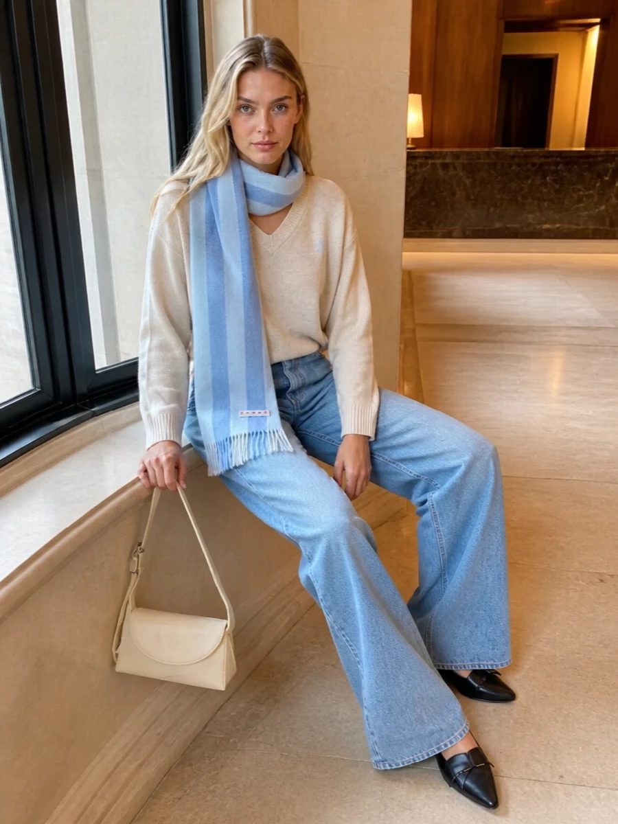 Ganni jumper wide leg jeans jil sander bag