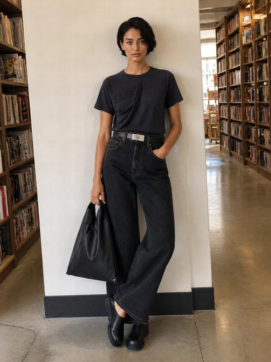 Mm6 maison margiela tee wide leg jeans outfit
