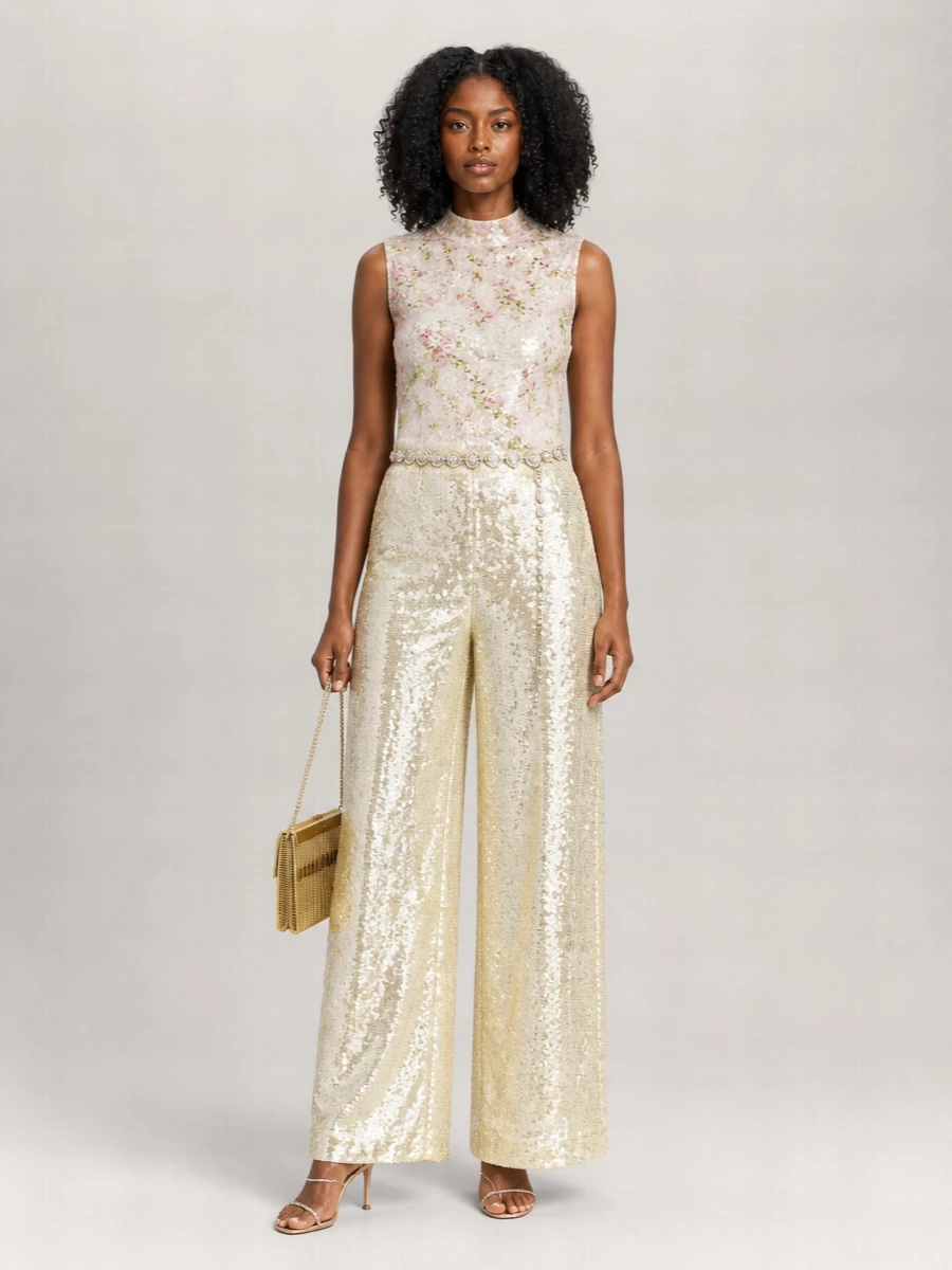 Alberta Ferretti Sequin Wide-Leg Trousers