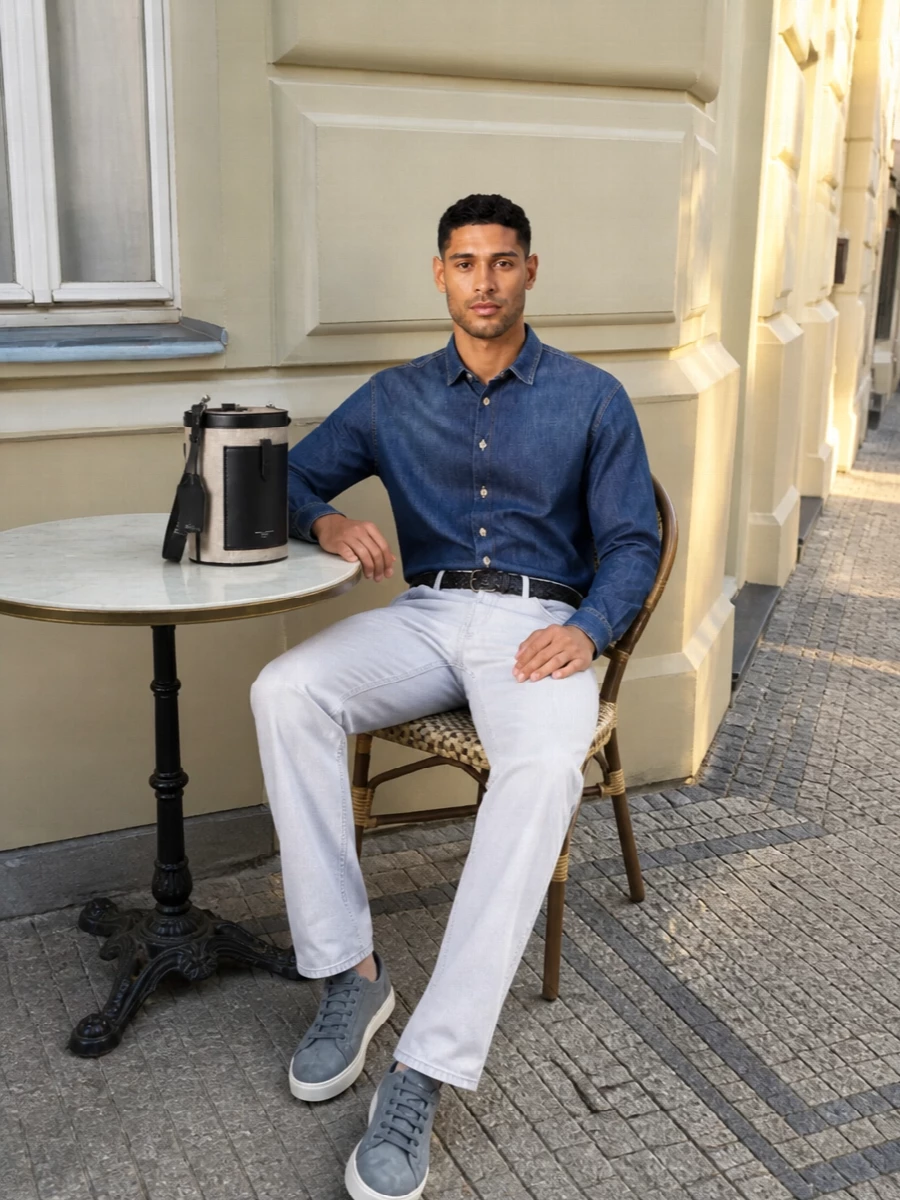 Dondup denim shirt grey jeans tods sneakers