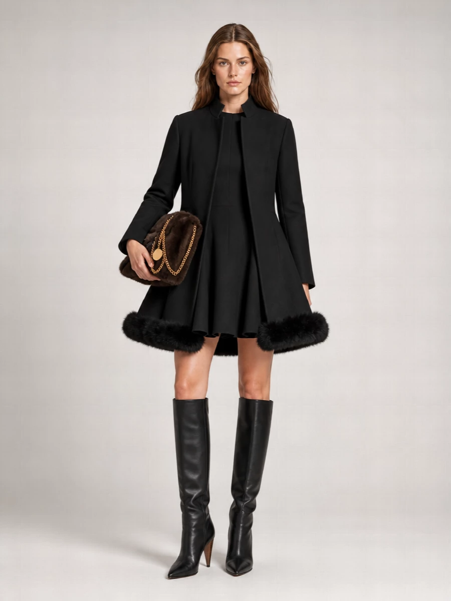 Stella Mccartney faux fur trimmed peplum coat
