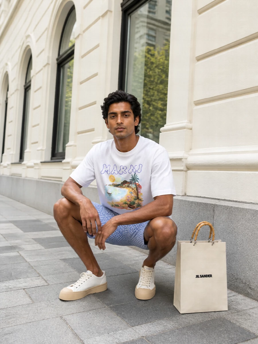 Marni graphic tee gingham shorts sneakers