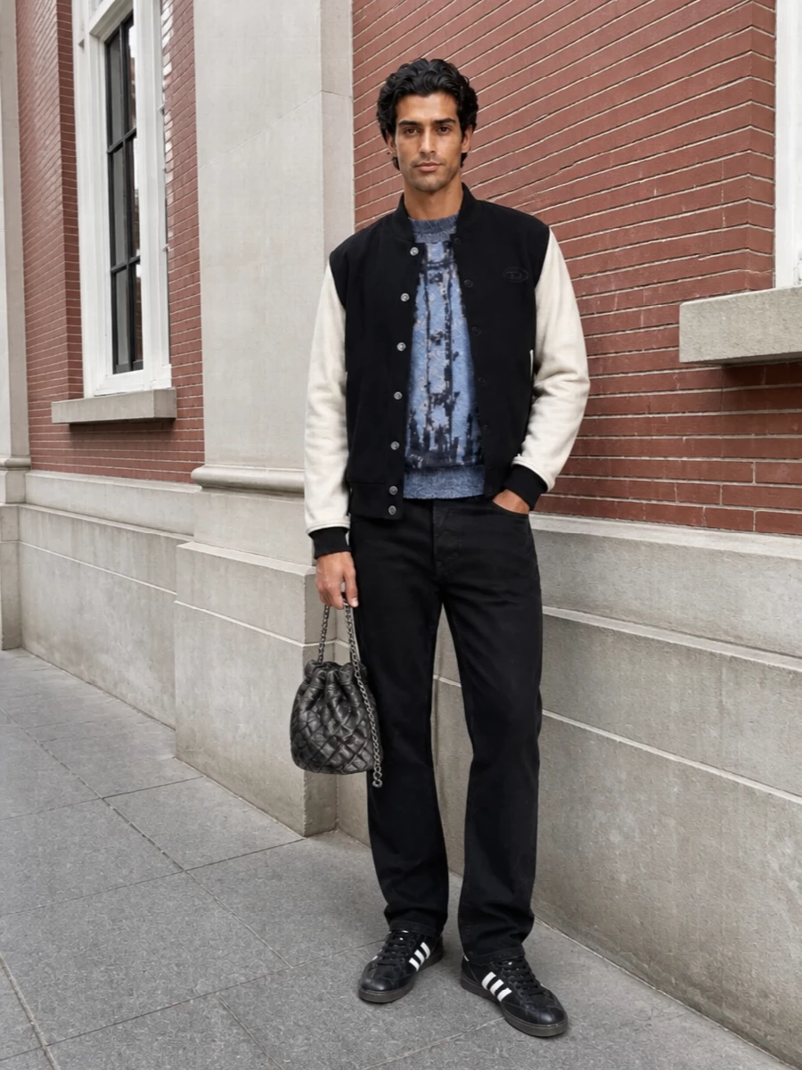Diesel varsity jacket black jeans outfit