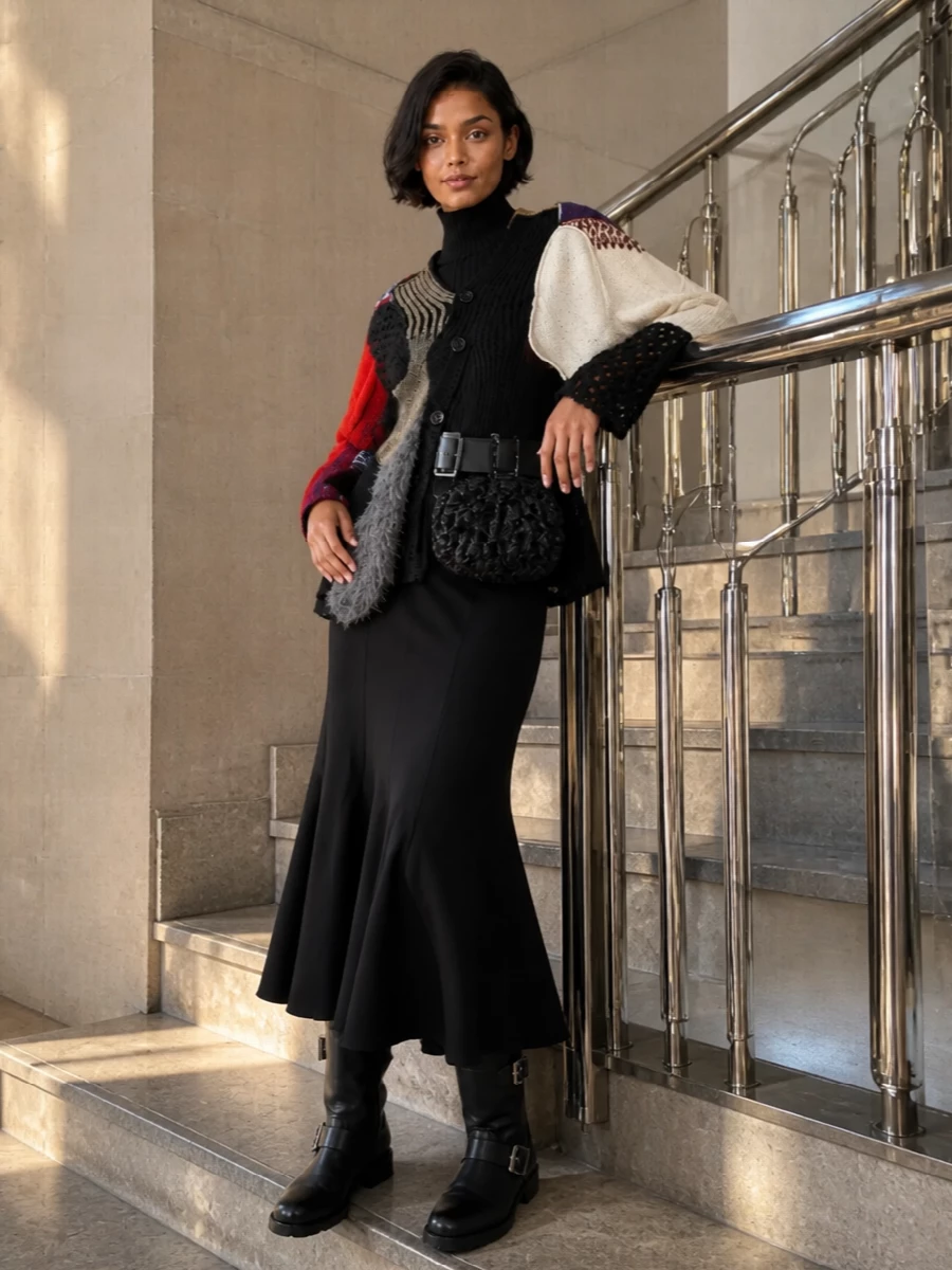 Junya watanabe knit jacket black maxi skirt