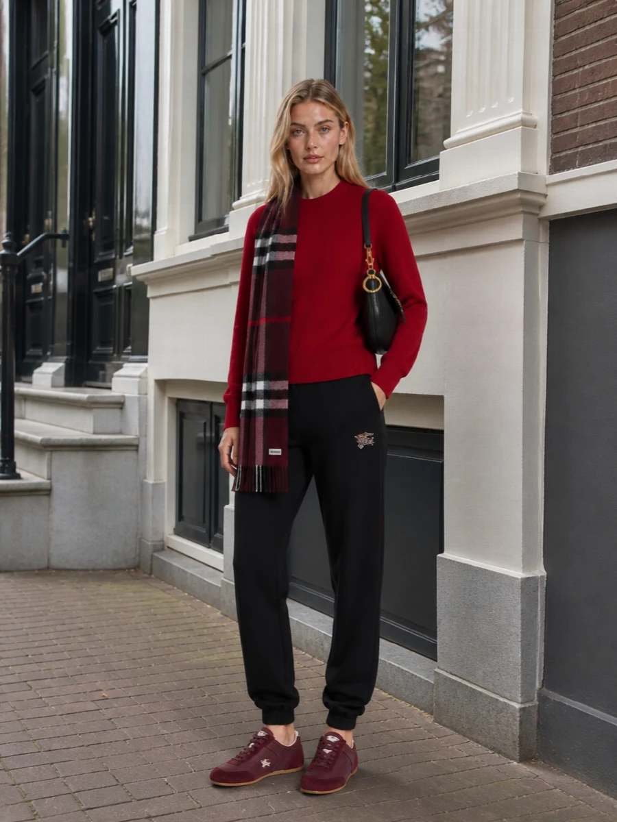 Burberry red sweatshirt black joggers sneakers