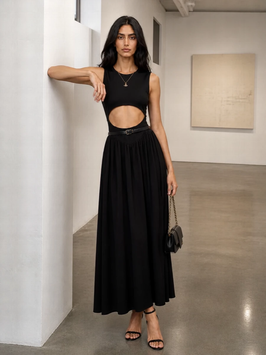 Sportmax black cut out dress jacquemus baguette