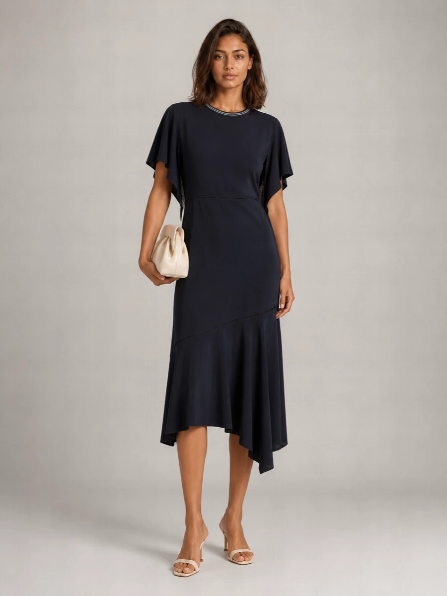 Fabiana Filippi Asymmetric Cutout Ruffle Midi Dress