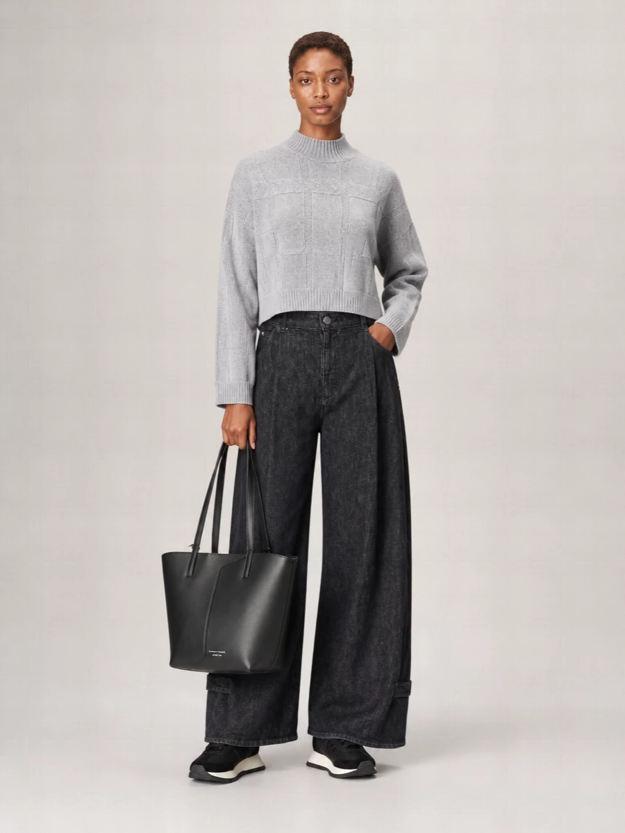 Emporio Armani Grained Leather Logo Print Panelled Tote Bag