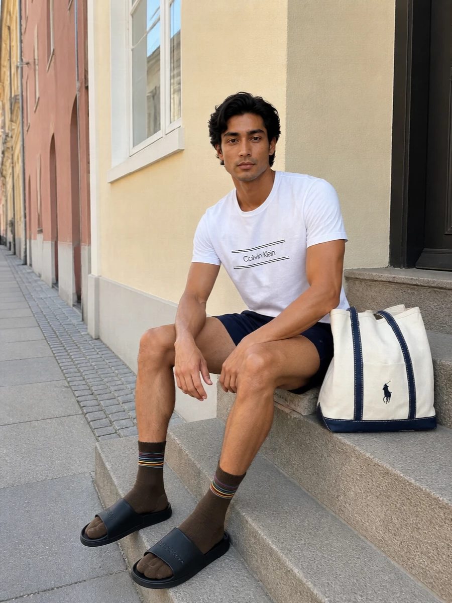 Calvin klein swim shorts white logo tee slides