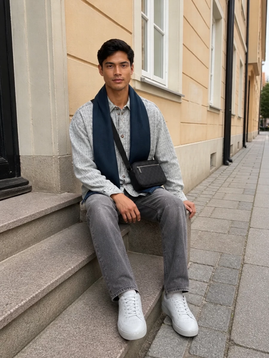 Emporio armani grey denim shirt washed grey jeans