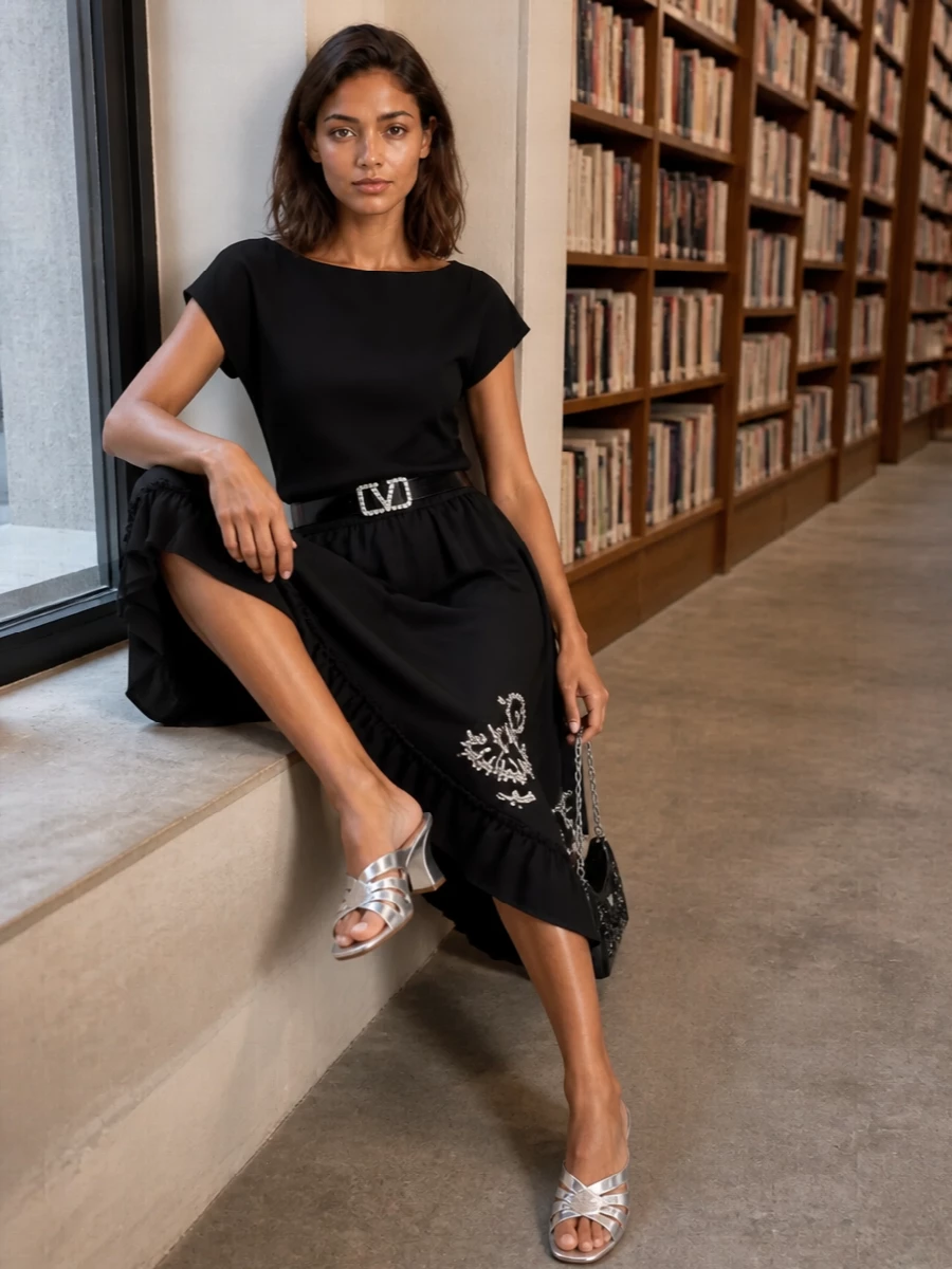 Dries van noten black embellished skirt outfit
