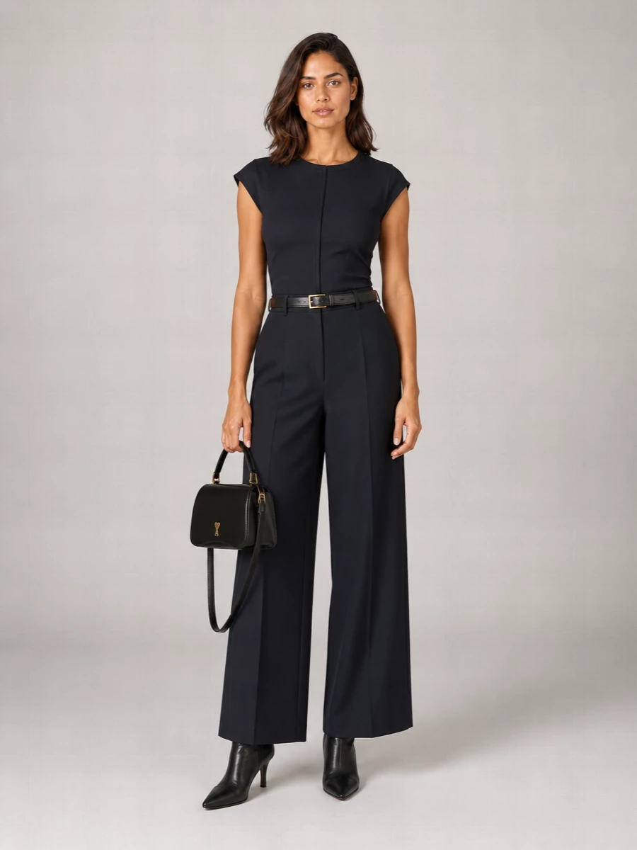 Ami Paris Wool Wide Leg Trousers With Belt Loops