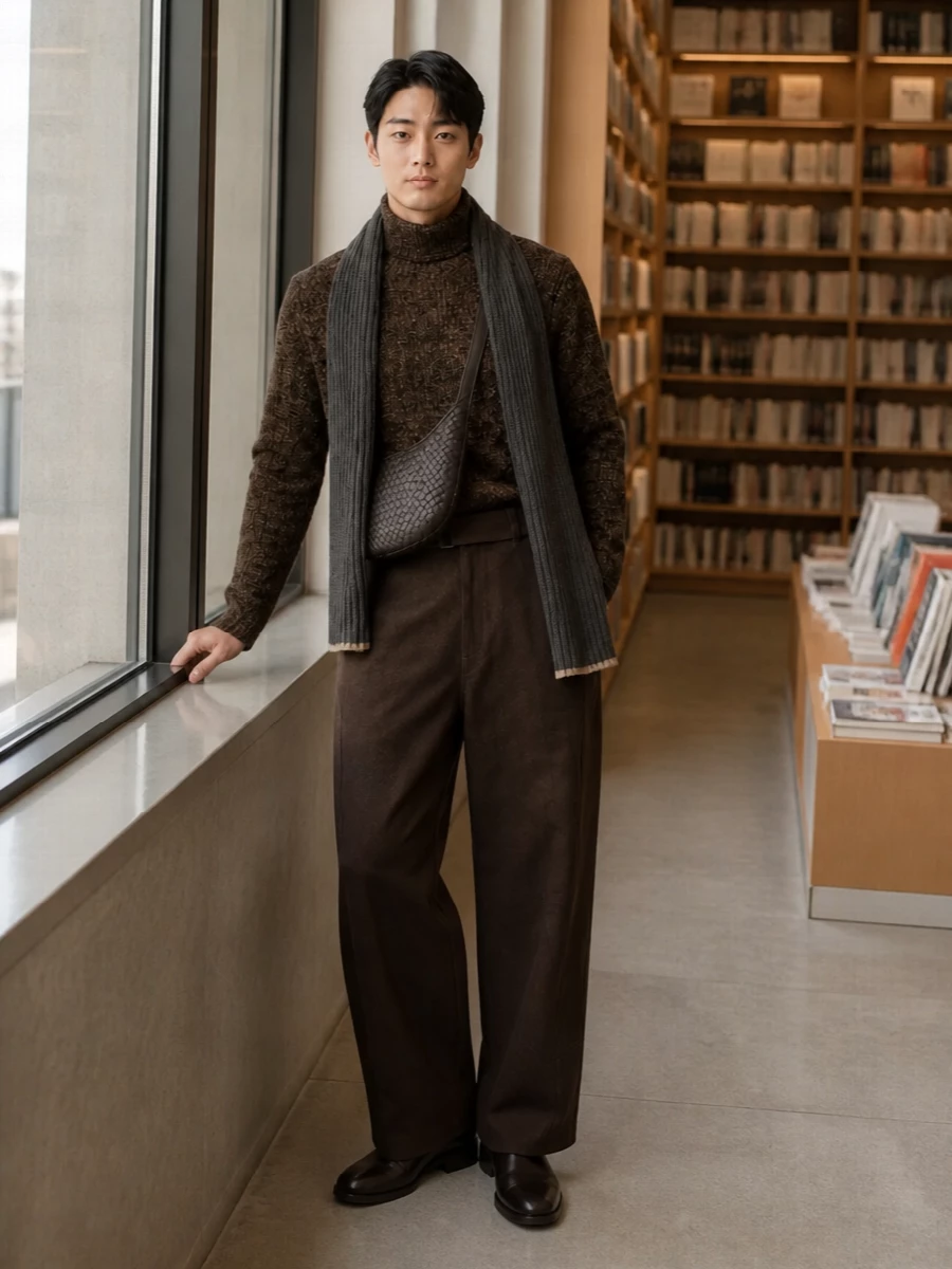 Lemaire turtleneck wide leg trousers boots