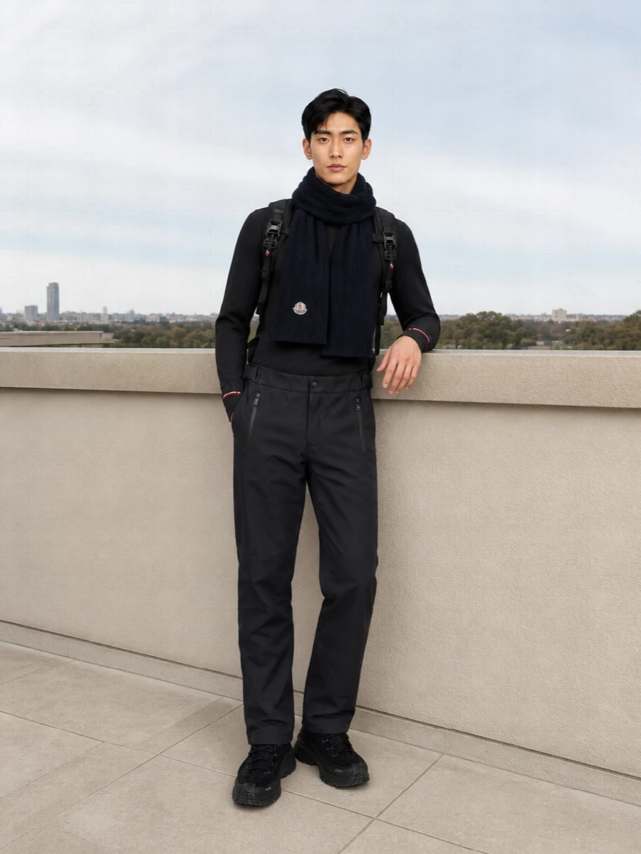 Moncler grenoble black ski pants base layer outfit