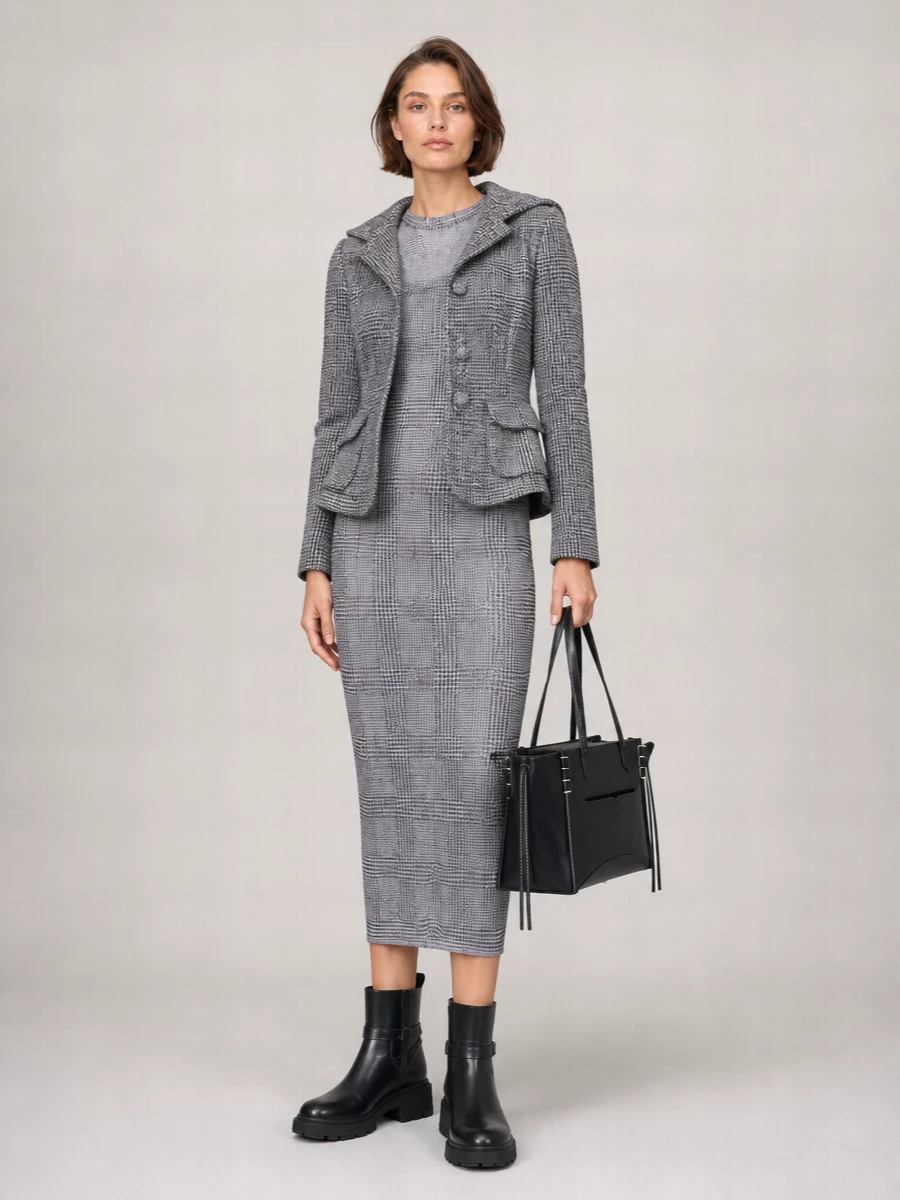 Junya Watanabe Gathered Off-Shoulder Checked Blazer