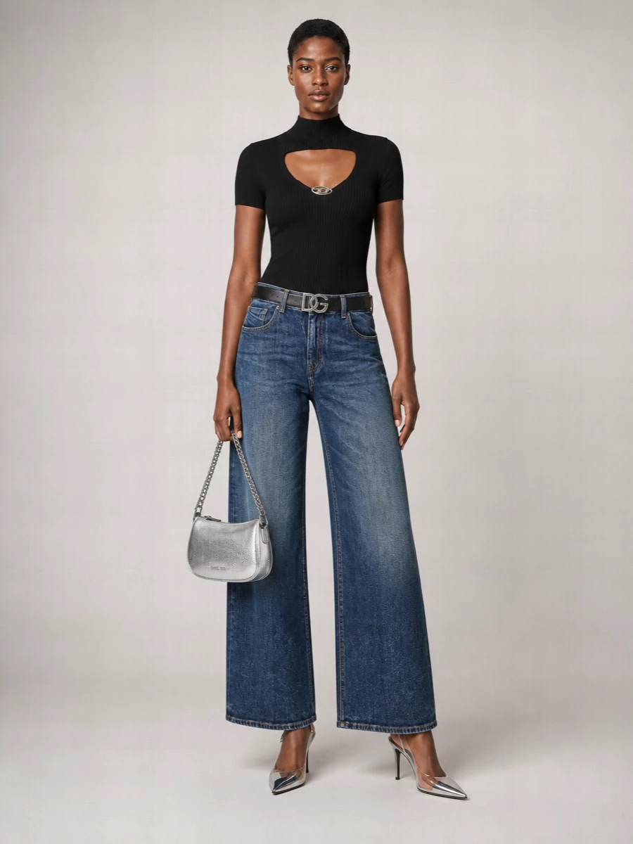 Diesel Ribbed Wool Cutout Turtleneck Top