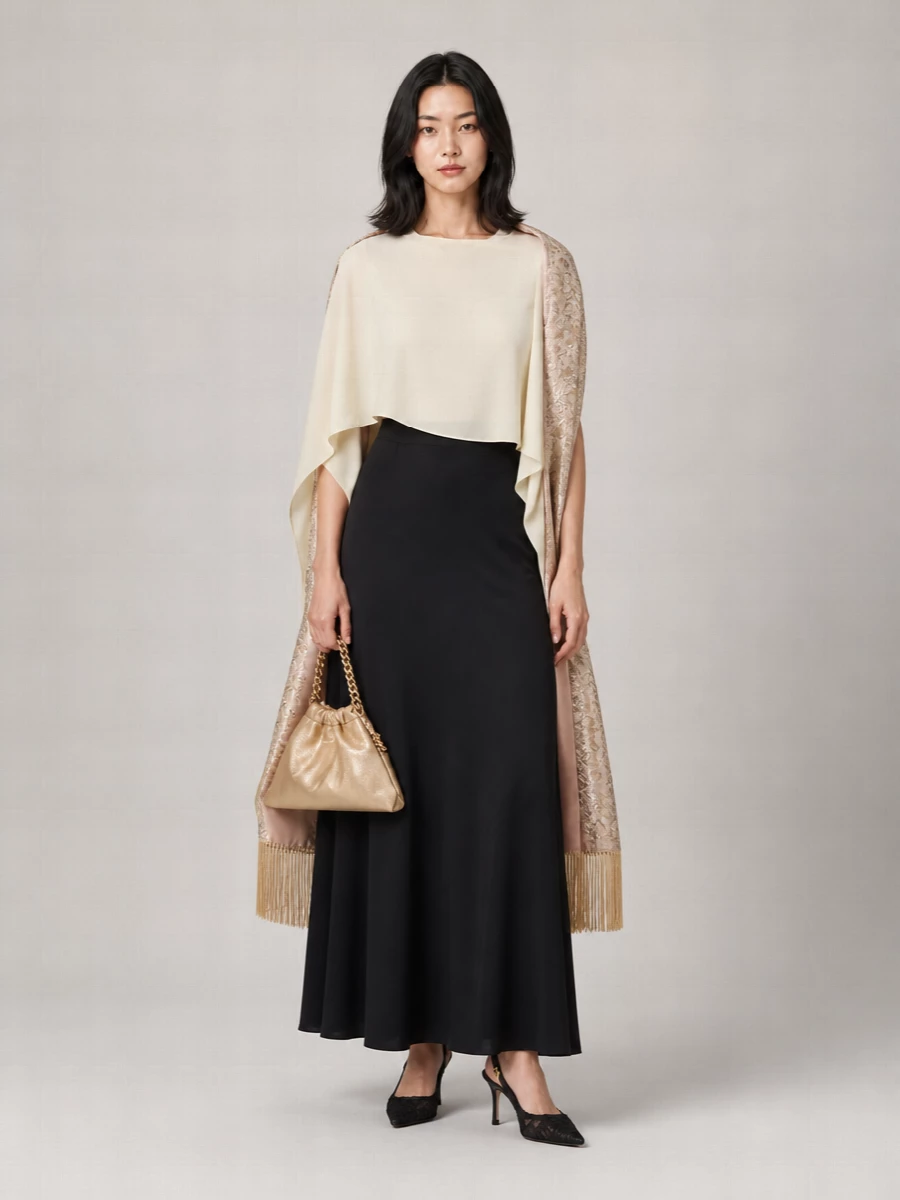 Alberta Ferretti Crepe Cape Blouse