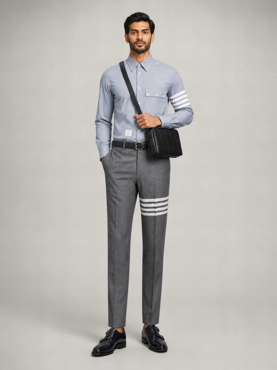 Thom Browne Wool Cashmere Flannel Mid-Rise Straight-Leg Tailored Trousers