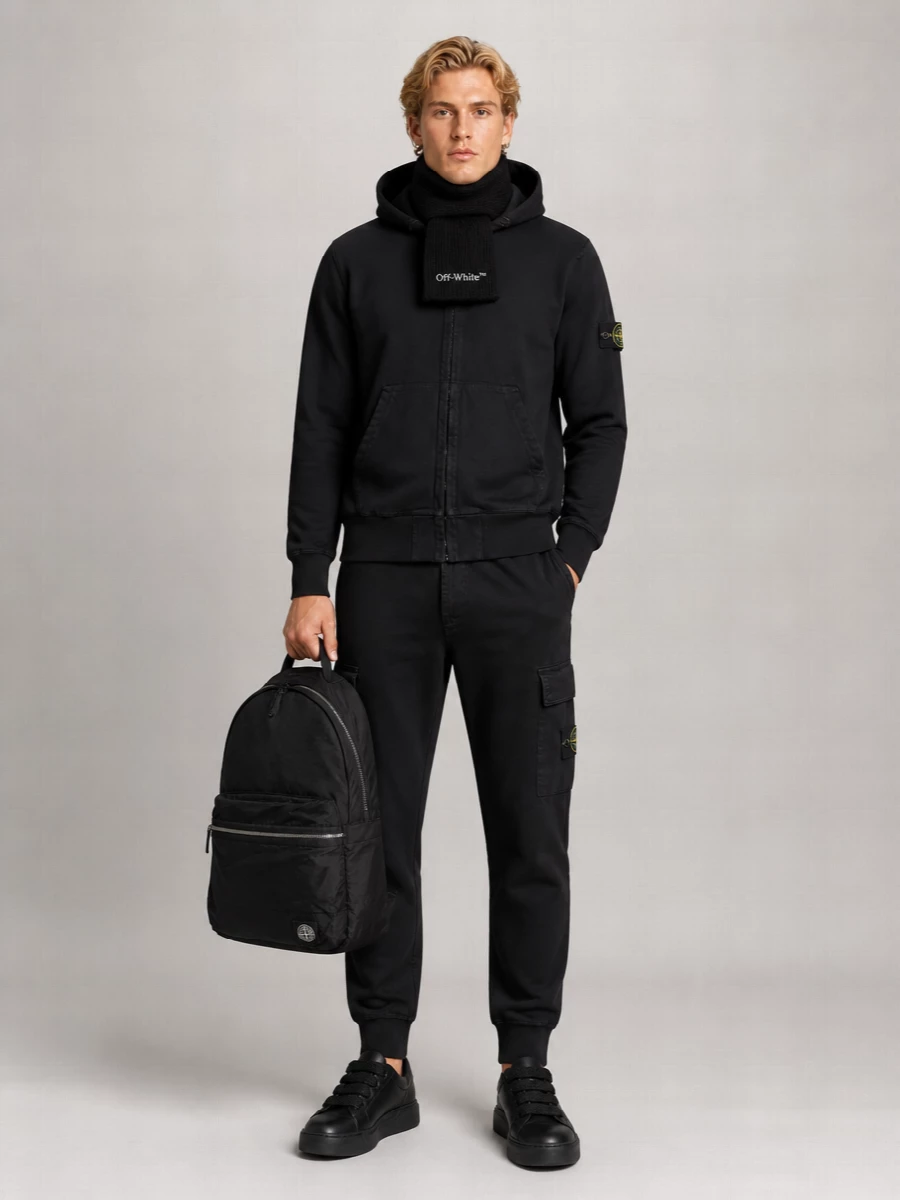 Stone Island Ribbed Cotton Zip Hoodie