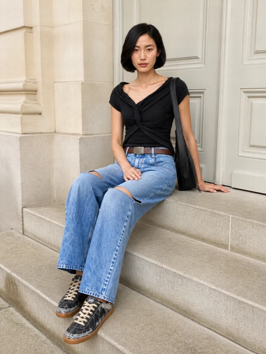 Maison margiela cut out jeans black body outfit