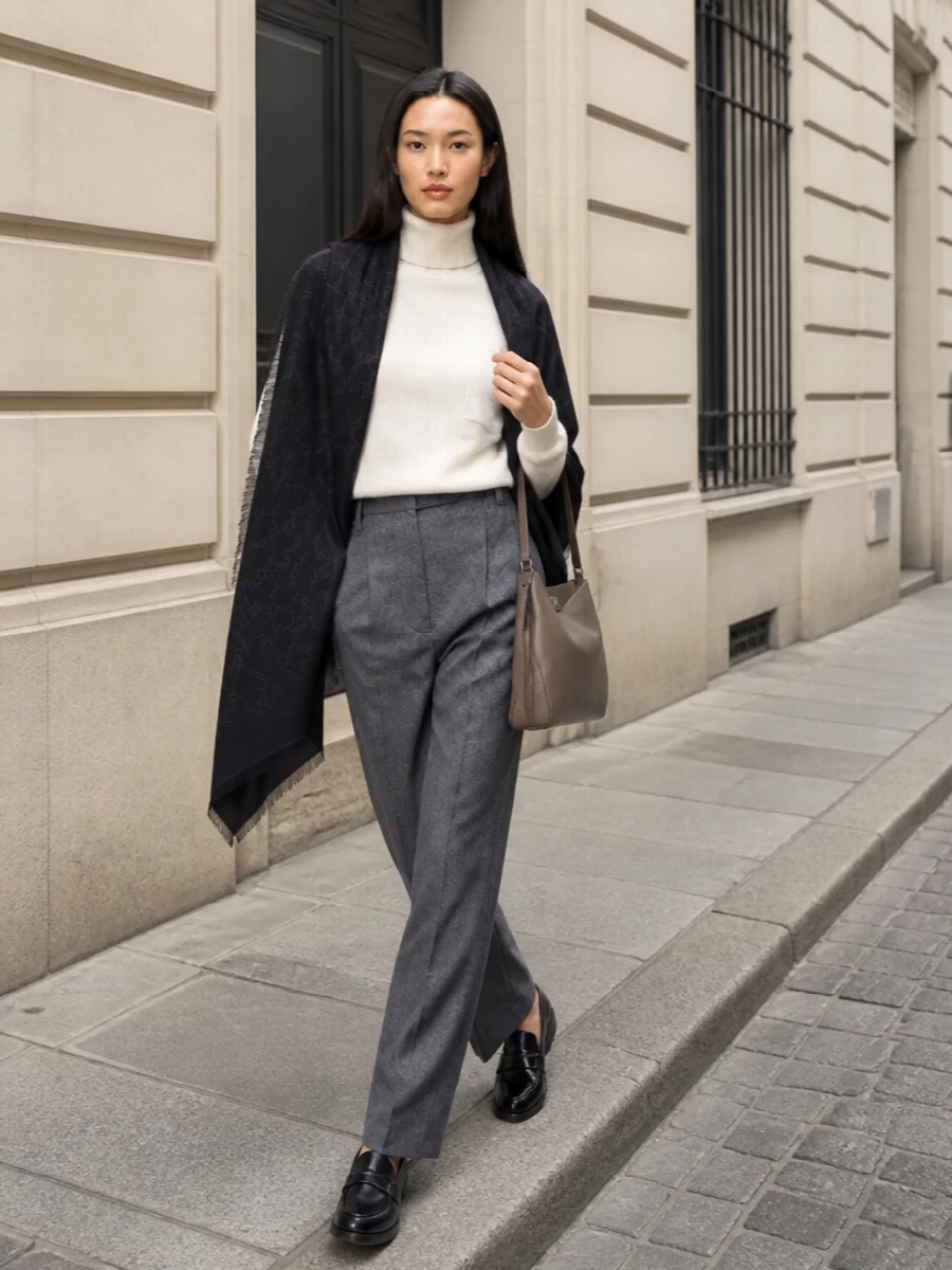 Brunello cucinelli turtleneck grey tailored trousers