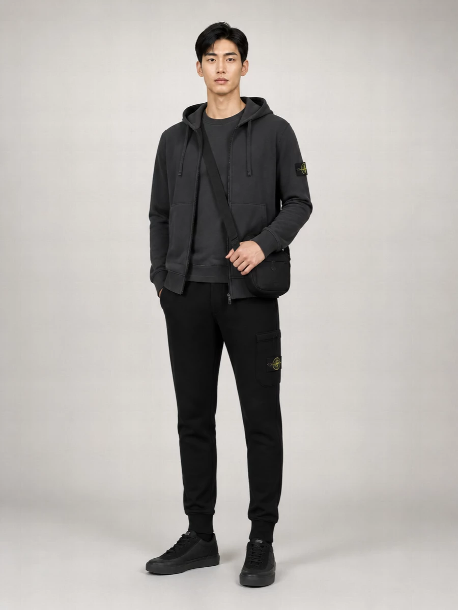 Stone Island Cotton Zip Up Hoodie