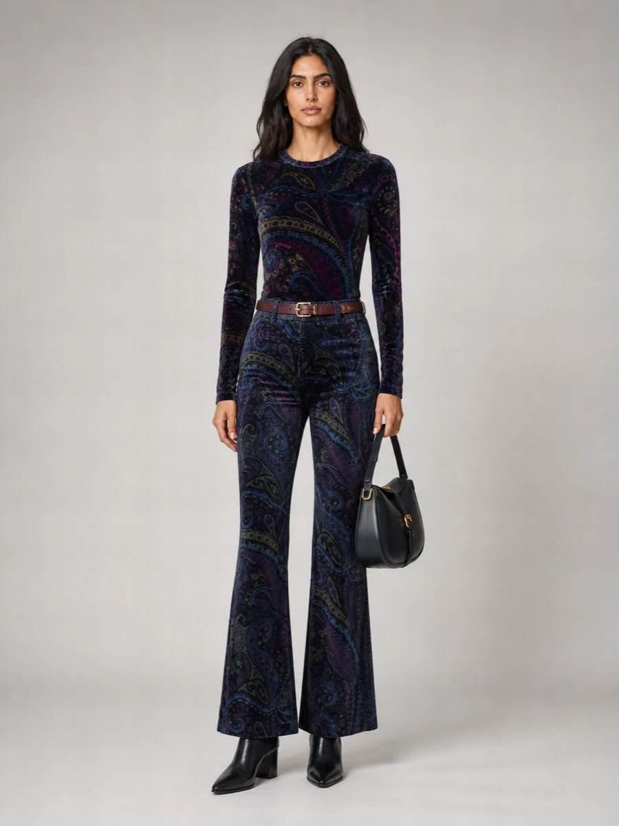 Etro Velvet Paisley Jacquard Flared Trousers