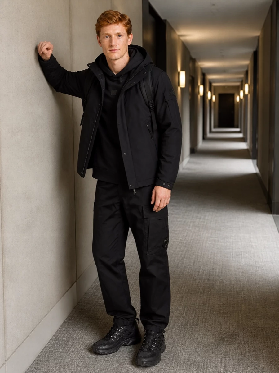 Cp company black cargo outfit salomon sneakers